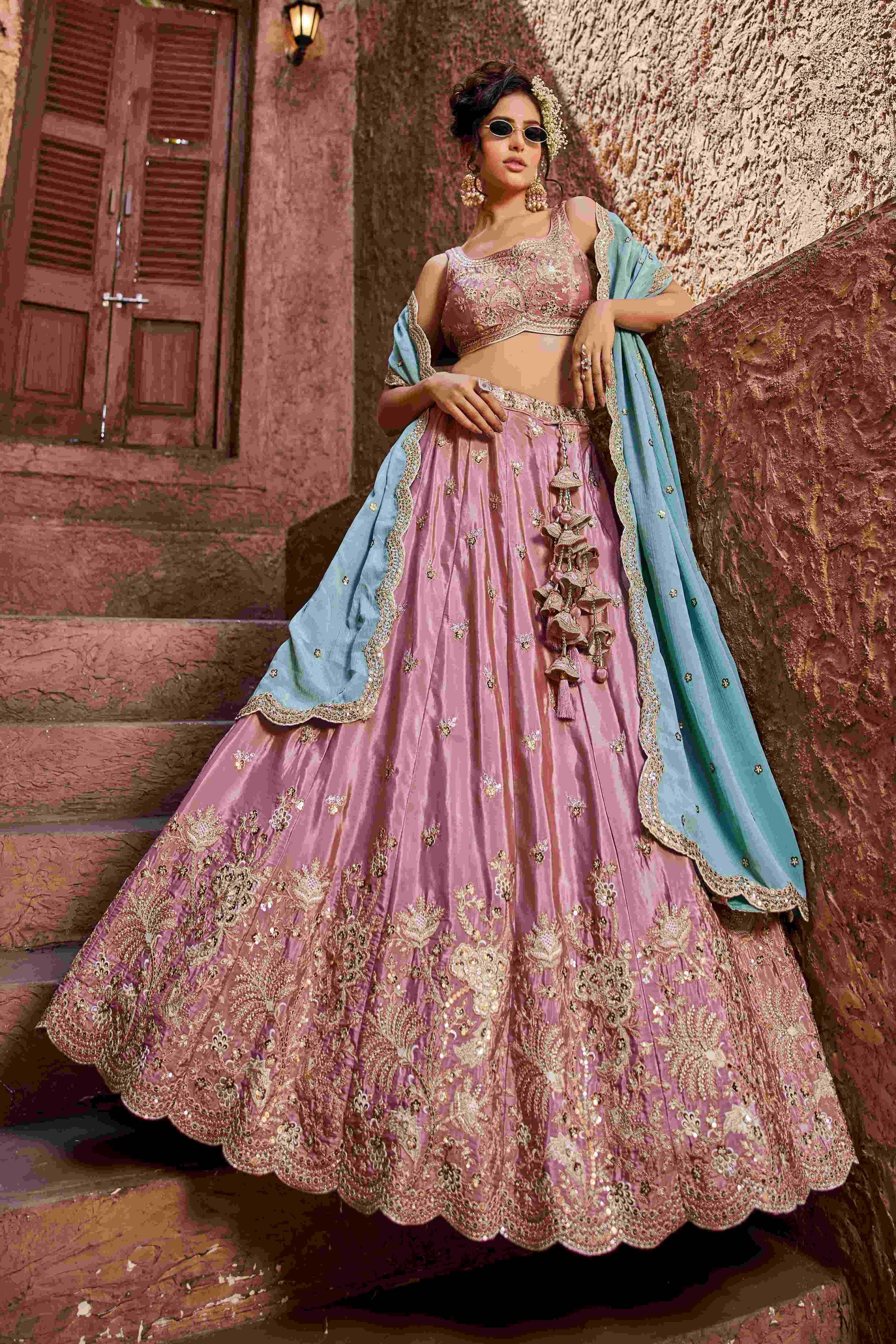 Designer Wedding Lehenga in Satin With Exquisite Embroidery - MYLUXURY LANE ENTERPRISE